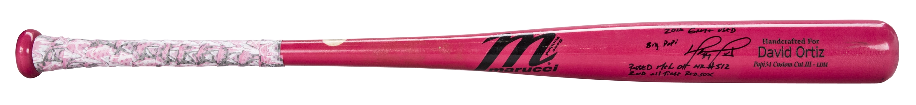 2016 David Ortiz Game Used and Signed Home Run #512 Pink Mothers Day Bat (MLB Auth & Fanatics)